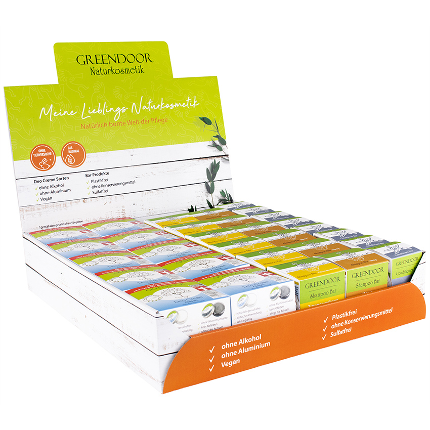 Thekendisplay GL, sortiert, Deo Creme Classic, Shampoo Bars, Conditioner