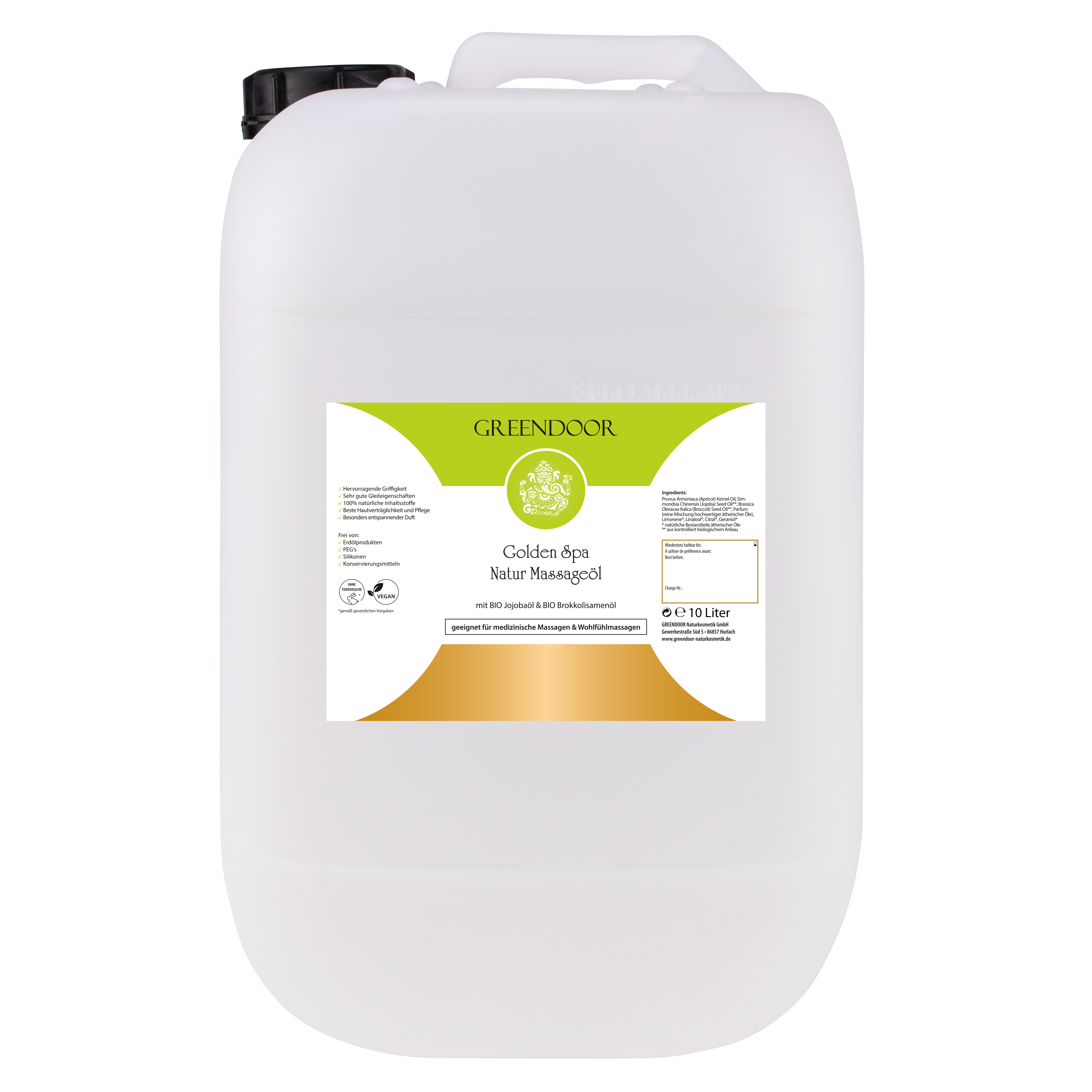 Massageöl Golden SPA 10L, vegan natürlich entspannend, Wellness Massage Öl ohne Paraffin