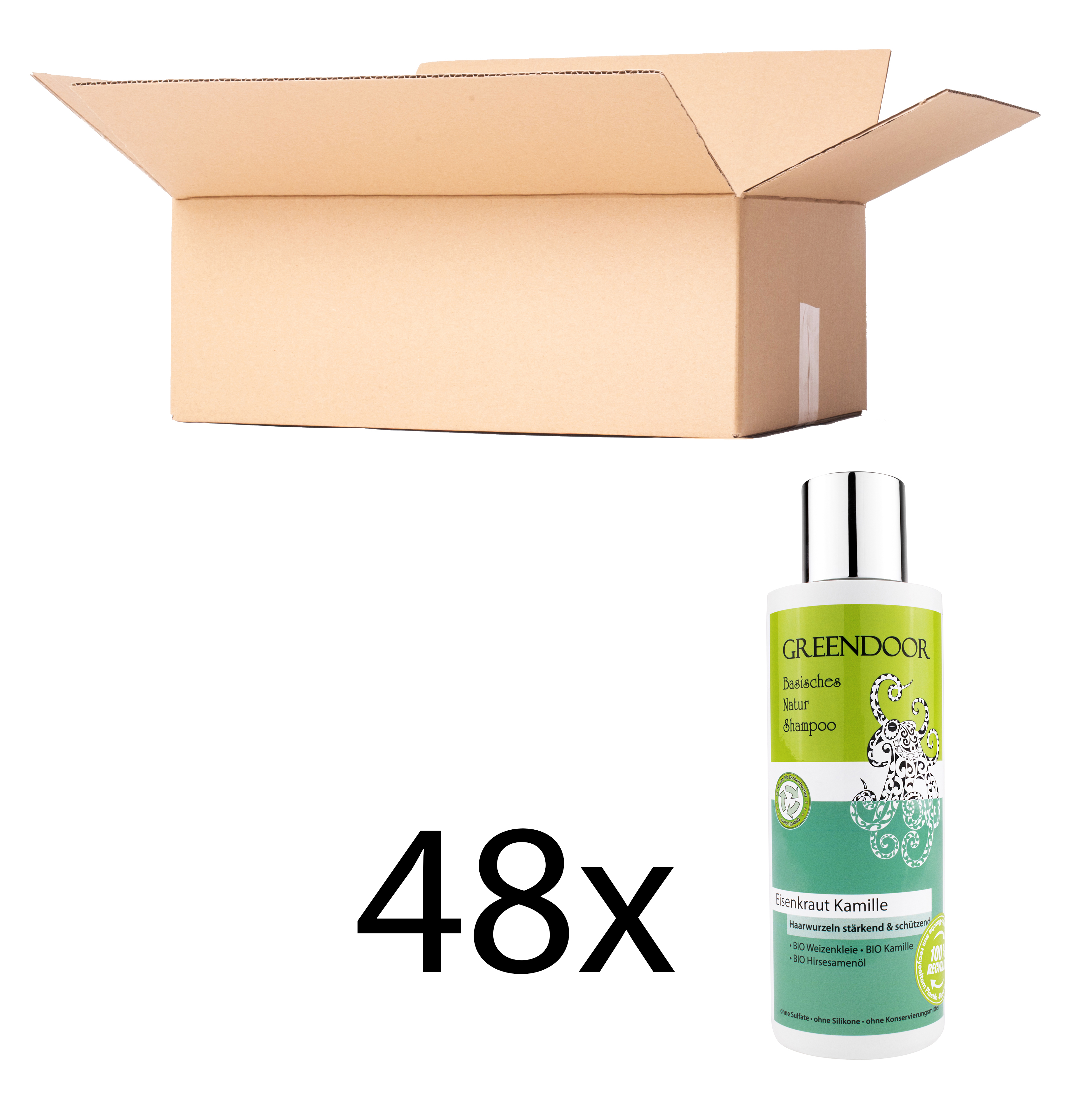 Basisches Natur Shampoo Eisenkraut Kamille vegan, natürlich, outdoor geeignet, mit Bio Ölen 48x200ml