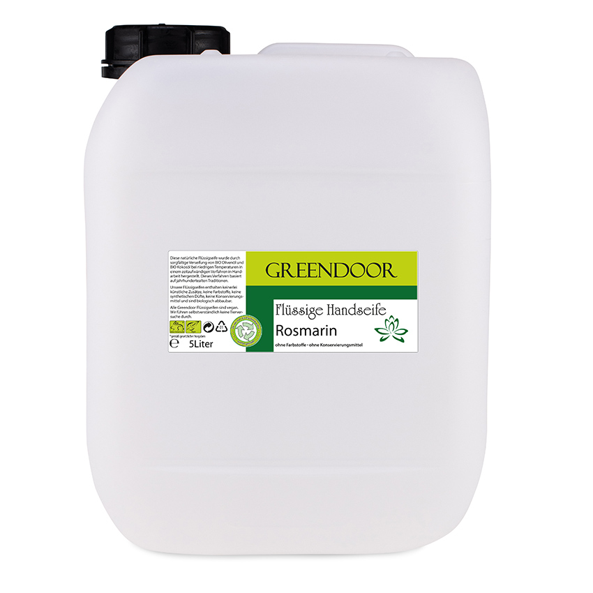 Echte Flüssige Handseife Rosmarin 5L, Flüssigseife vegan, natürlich basische Seife
