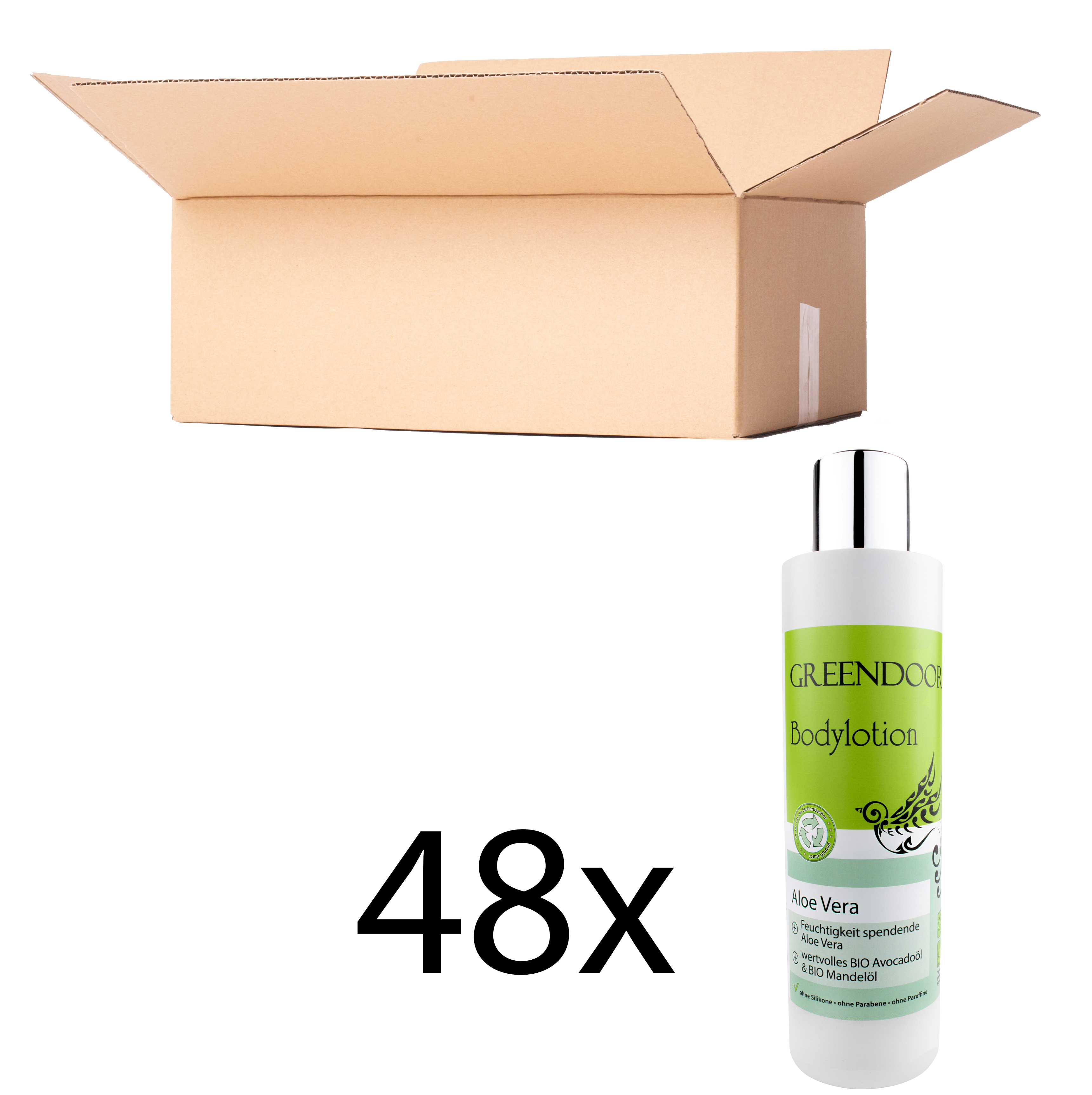 Bodylotion Aloe Vera bei trockener Haut, 48x250ml Körpermilch ohne Silikone, After Sun Lotion