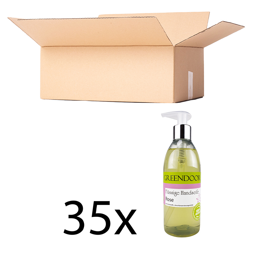 Echte Flüssige Handseife Rose 35x250ml, Flüssigseife vegan, natürlich basische Seife mit Spender