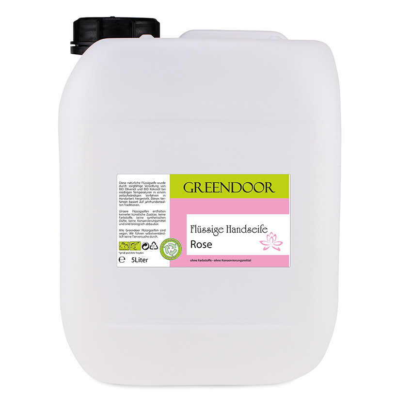 Echte Flüssige Handseife Rose 5L, Flüssigseife vegan, natürlich basische Seife