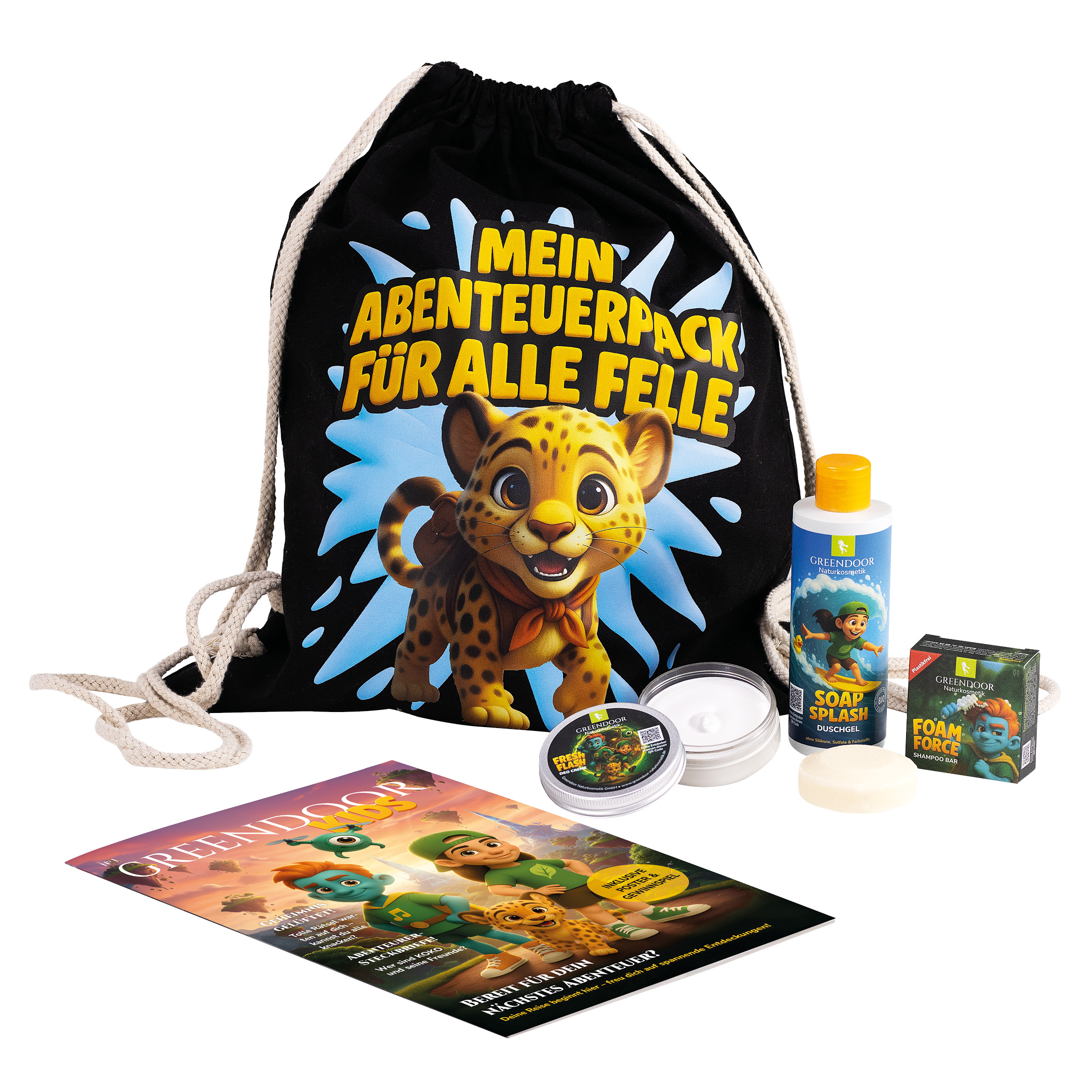 Kinder-Rucksack-Set mit Duschgel, Seife und Magazin