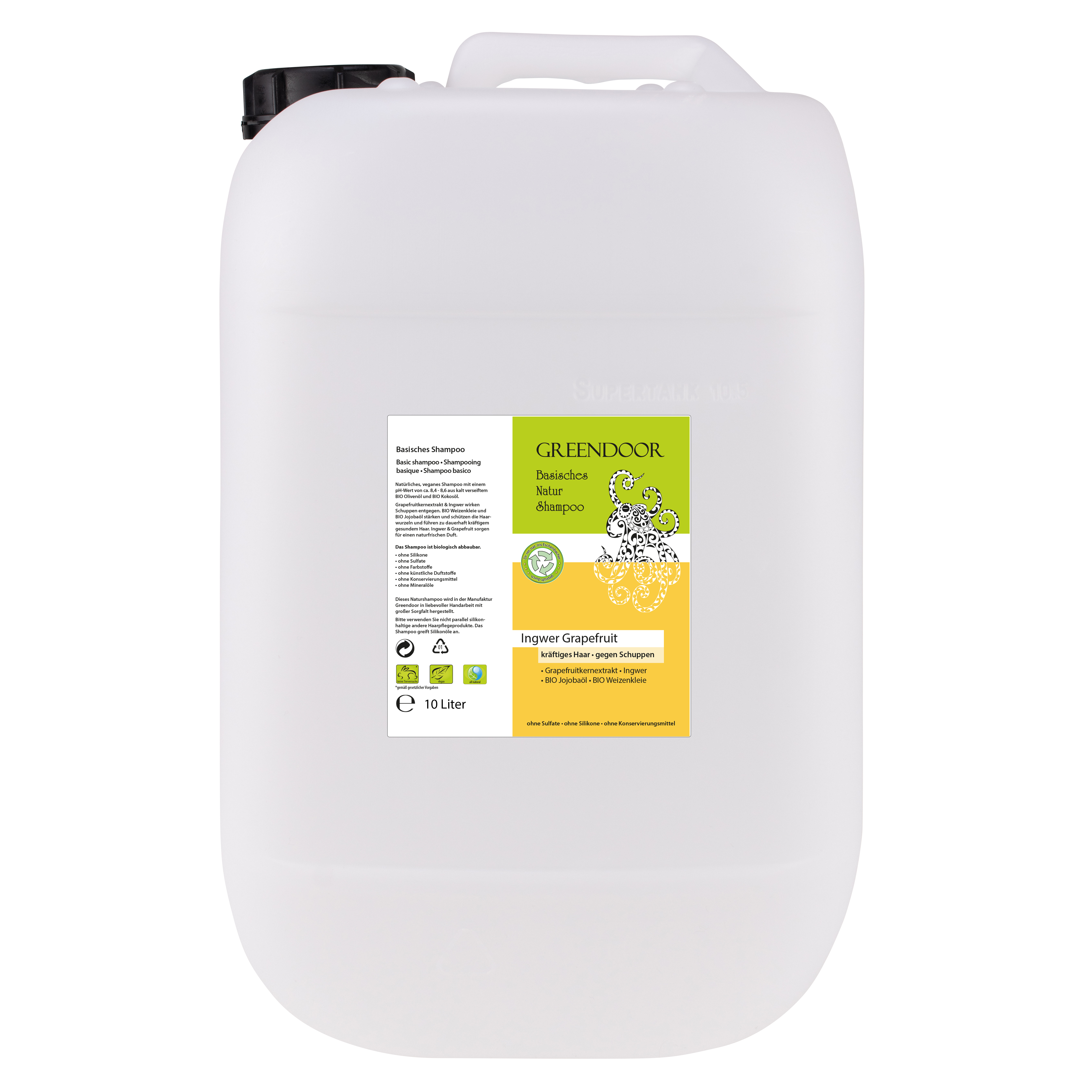 Basisches Natur Shampoo Ingwer Grapefruit 10L vegan Männershampoo, Shampoo Männer mit Bio Ölen