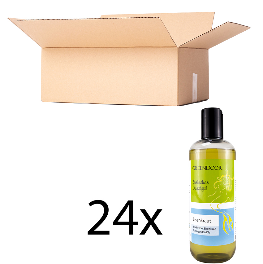 Basisches Natur Duschgel Eisenkraut, vegan 24x500ml, Naturkosmetik bio abbaubar, outdoor geeignet