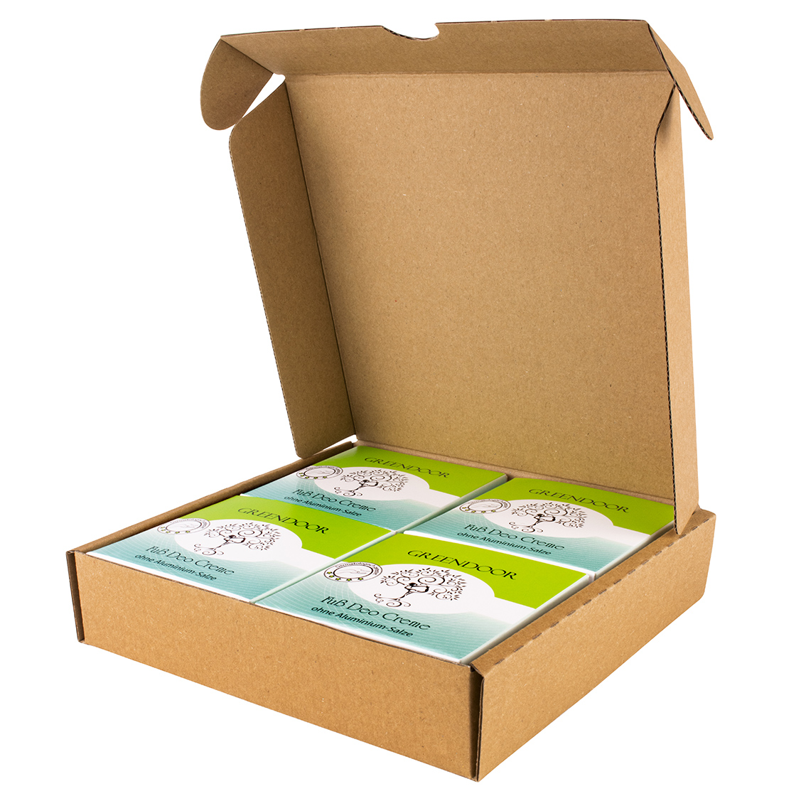 vierer Karton Greendoor Deocreme für die Füße
