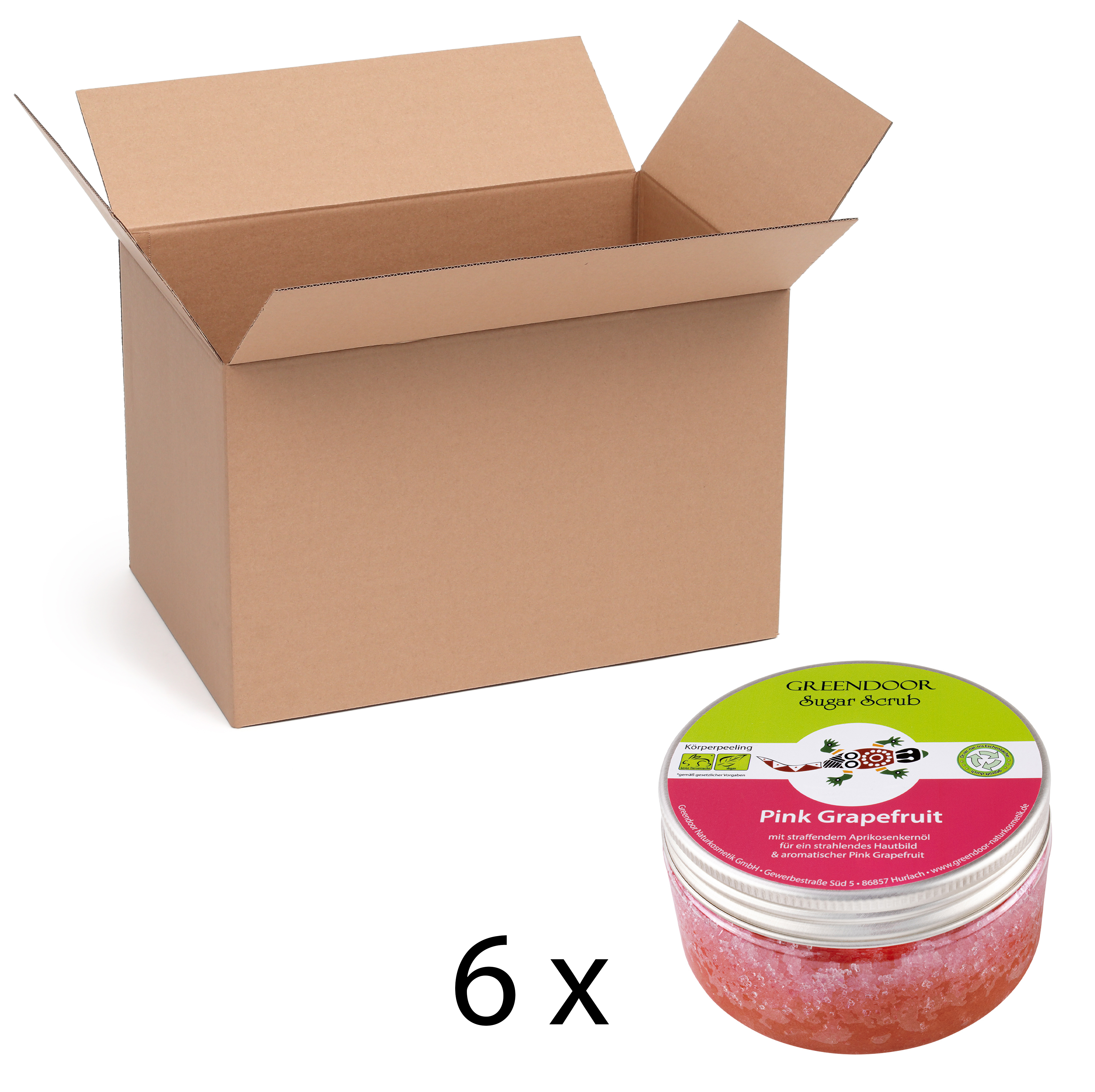 Sugar Scrub Pink Grapefruit veganes Körperpeeling ohne Mikroplastik,  6x230g