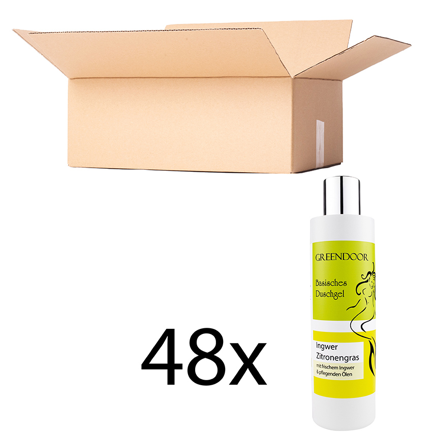 Basisches Natur Duschgel Ingwer Zitronengras 48x250ml, vegan, outdoor geeignete Naturkosmetik