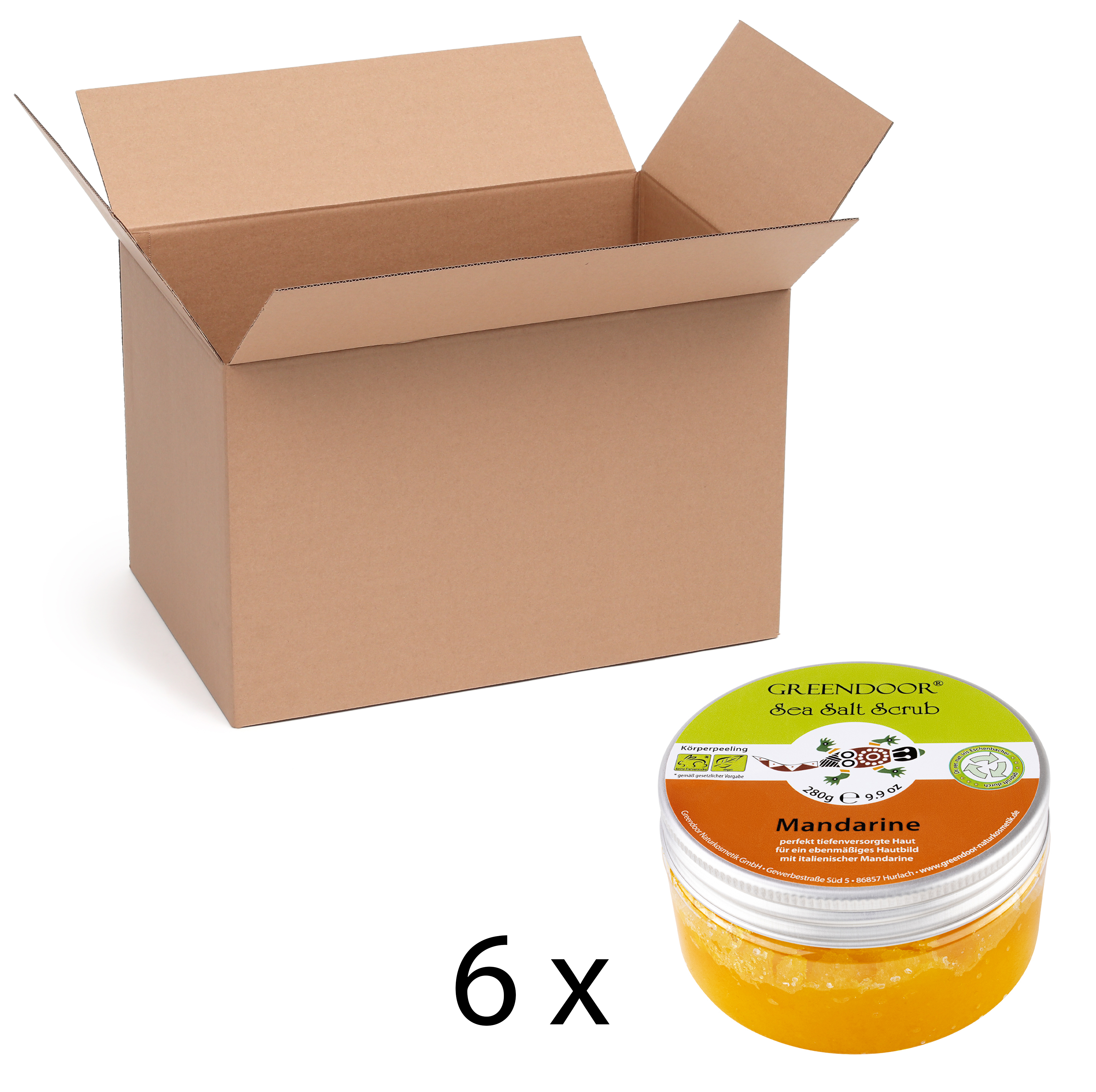 Sea Salt Scrub Mandarine, veganes Körperpeeling ohne Mikroplastik 6x280g