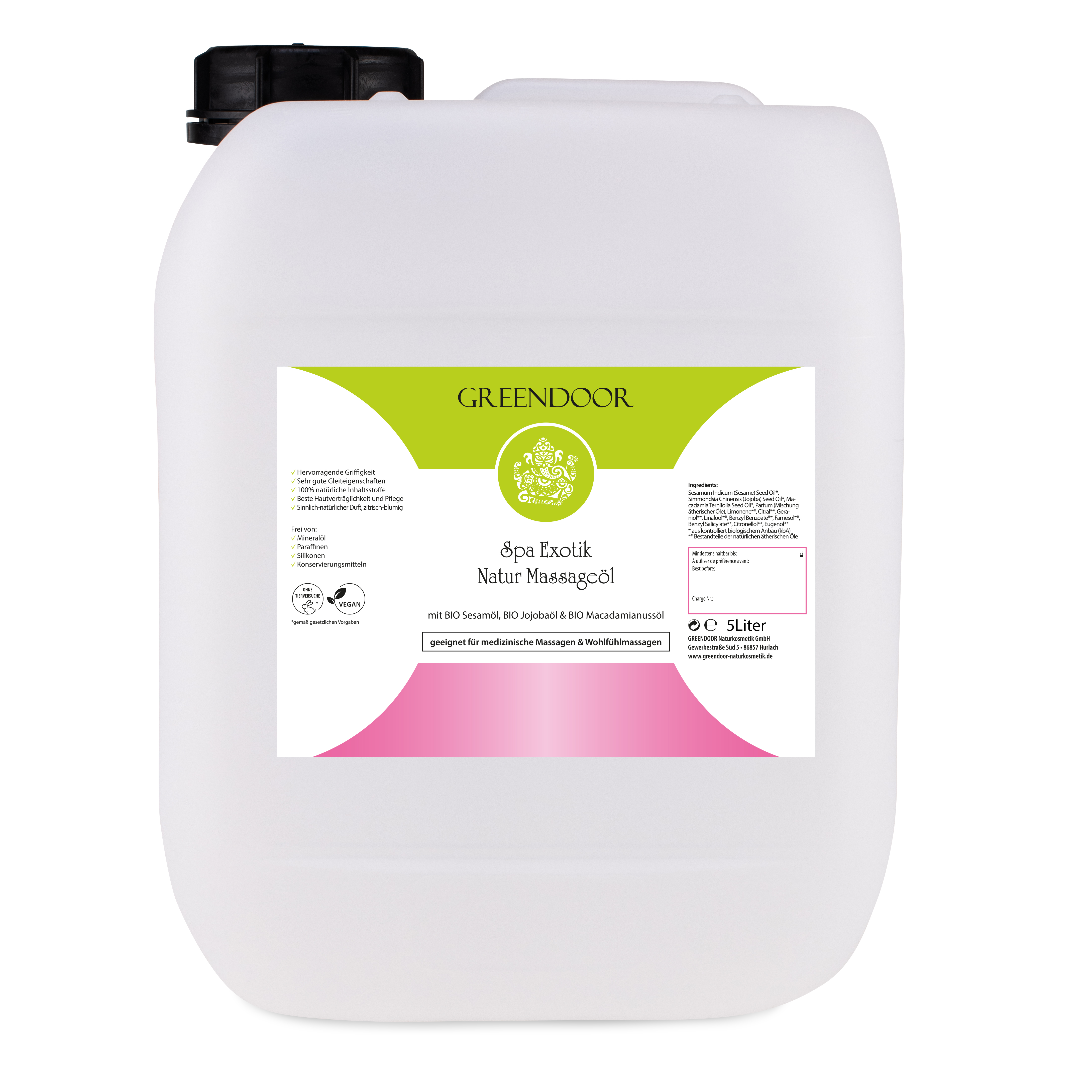 Massageöl Exotic 5L, vegan, Naturkosmetik Massage Öl für Wellnessmassagen, natürlich rein