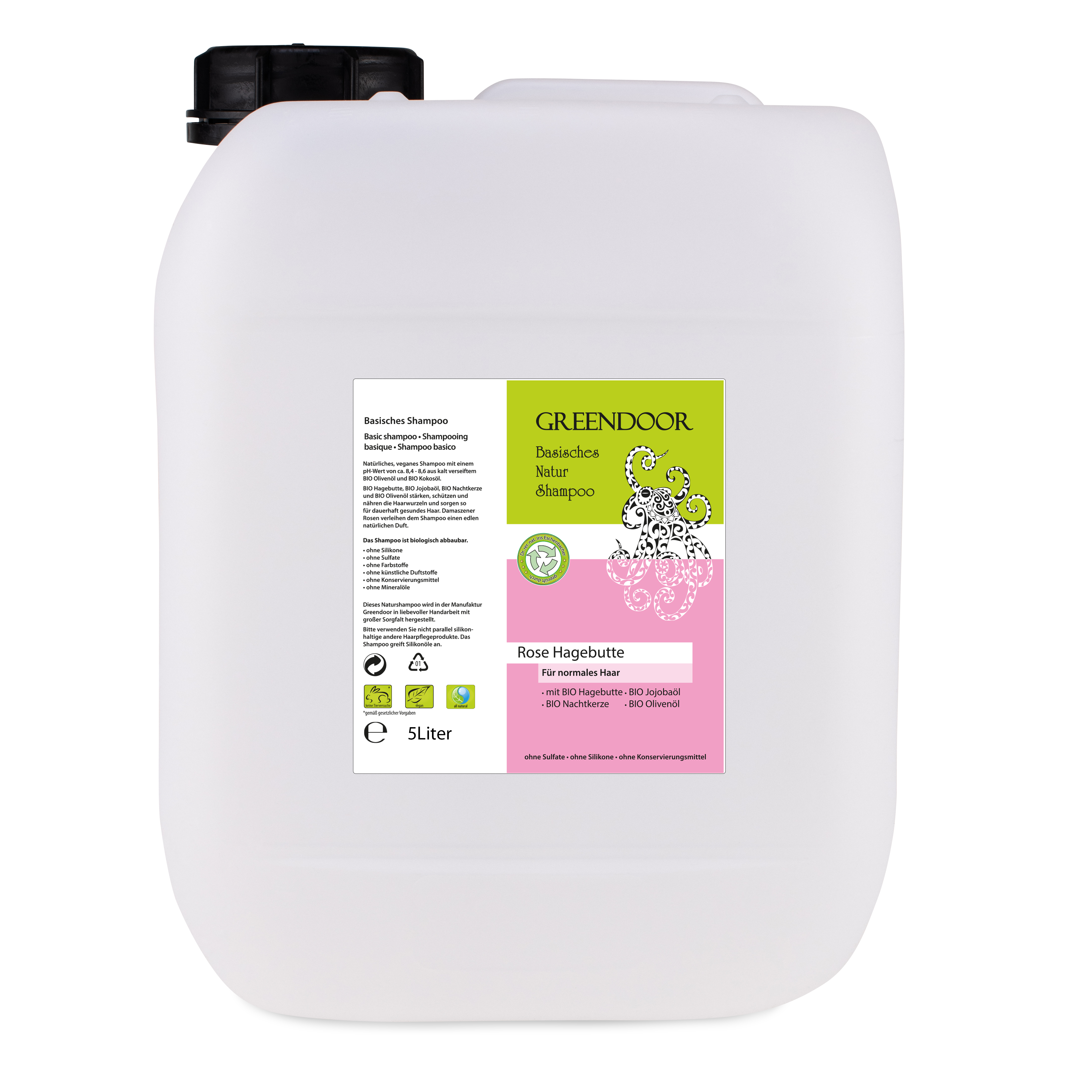 Basisches Natur Shampoo Rose Hagebutte 5L vegan, natürlich, outdoor geeignet, mit Bio Ölen