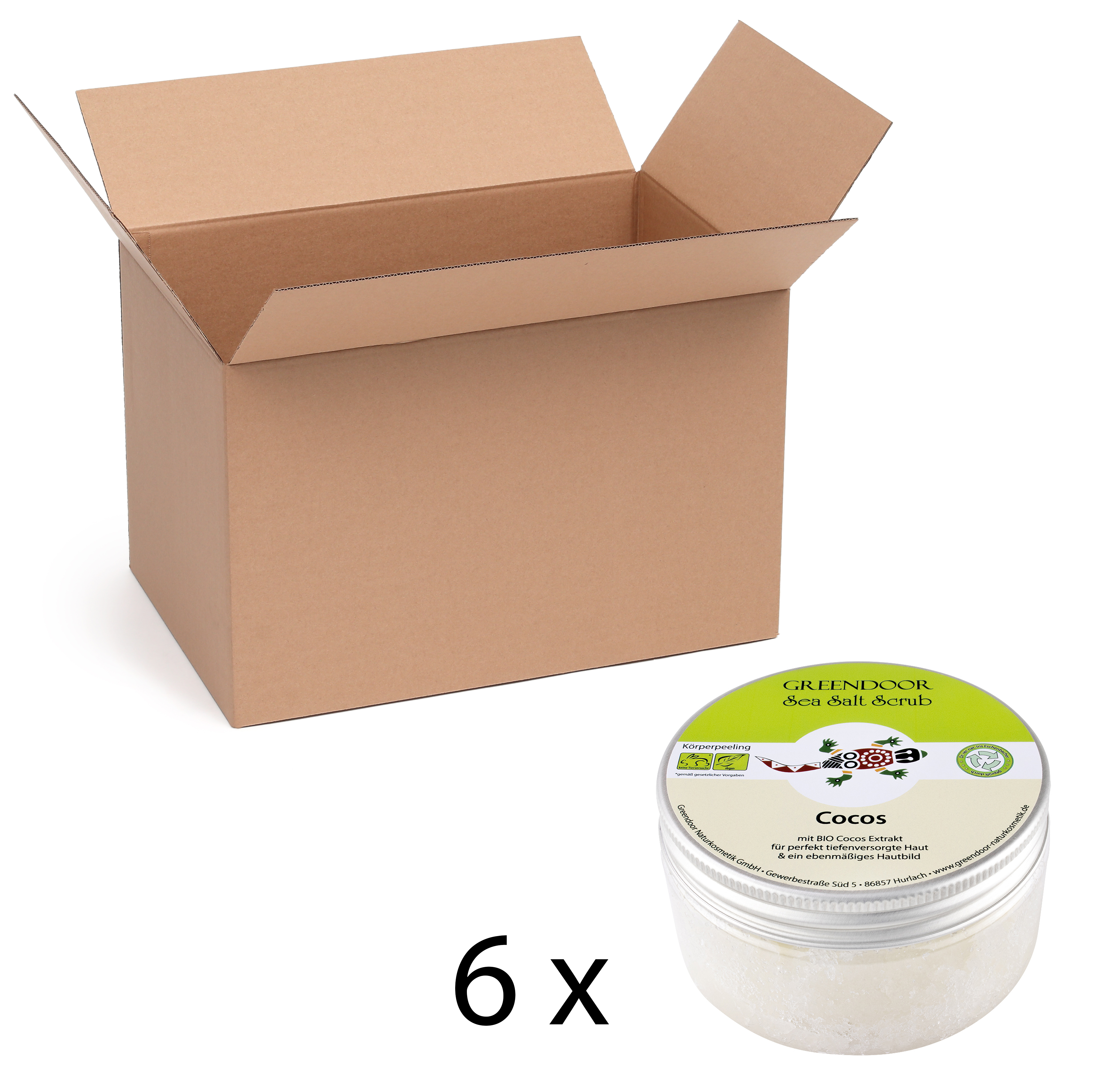 Sea Salt Scrub Cocos, veganes Körperpeeling ohne Mikroplastik 6x280g