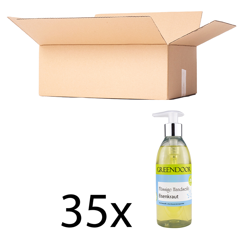 Echte Flüssige Handseife Eisenkraut 35x250ml, Flüssigseife vegan, natürlich basische Seife, Spender