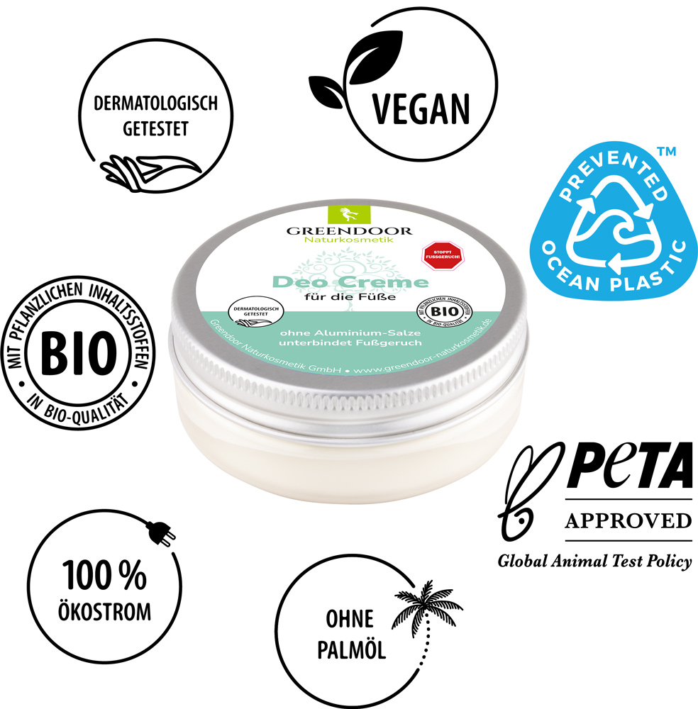 Greendoor Deocreme für die Füße mit Kreis aus Symbolen