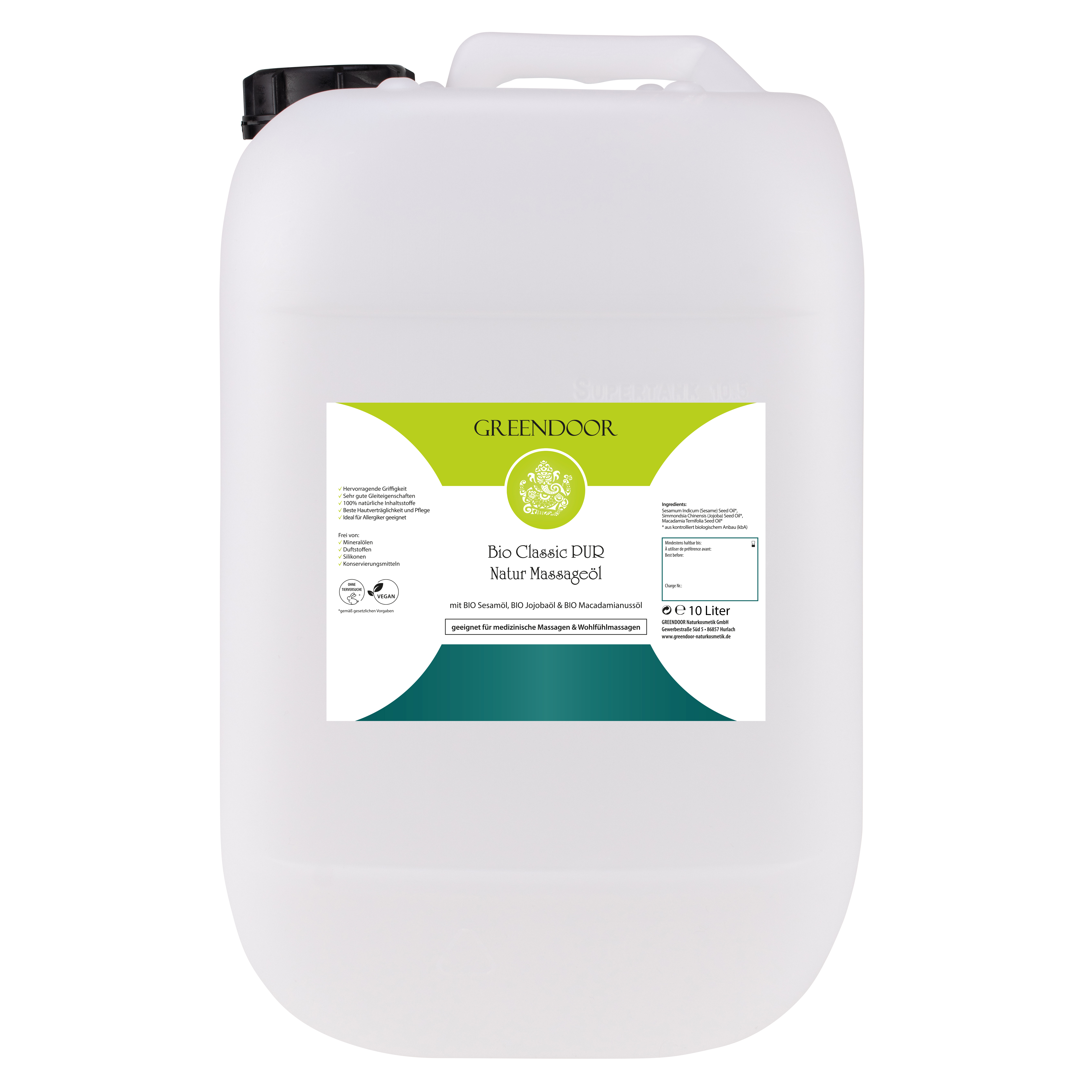 Massageöl Classic Pur Großpackung 10L, vegan, ohne Duftzusatz, nussiger Naturduft