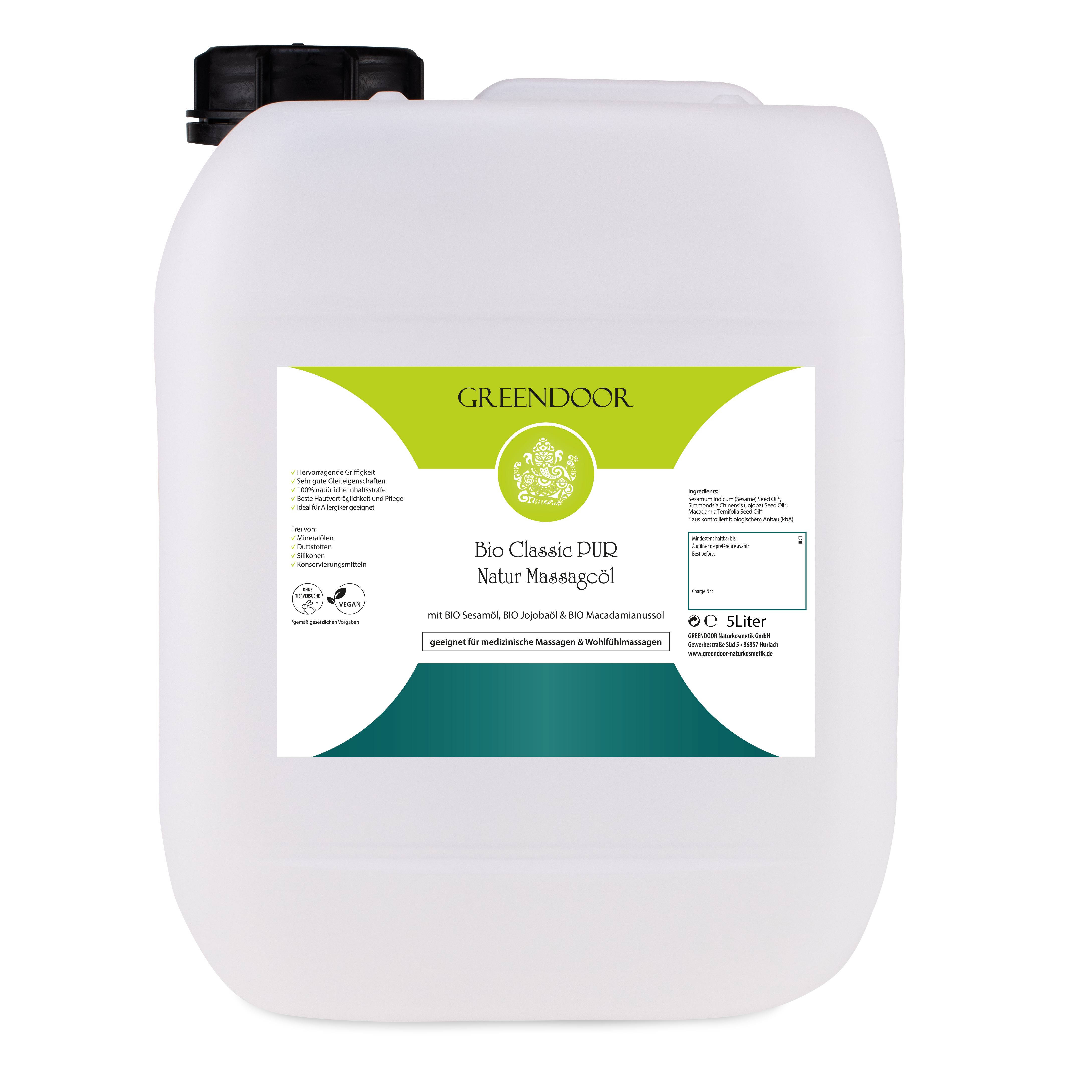 Massageöl Classic Pur Großpackung 5L, vegan, ohne Duftzusatz, nussiger Naturduft