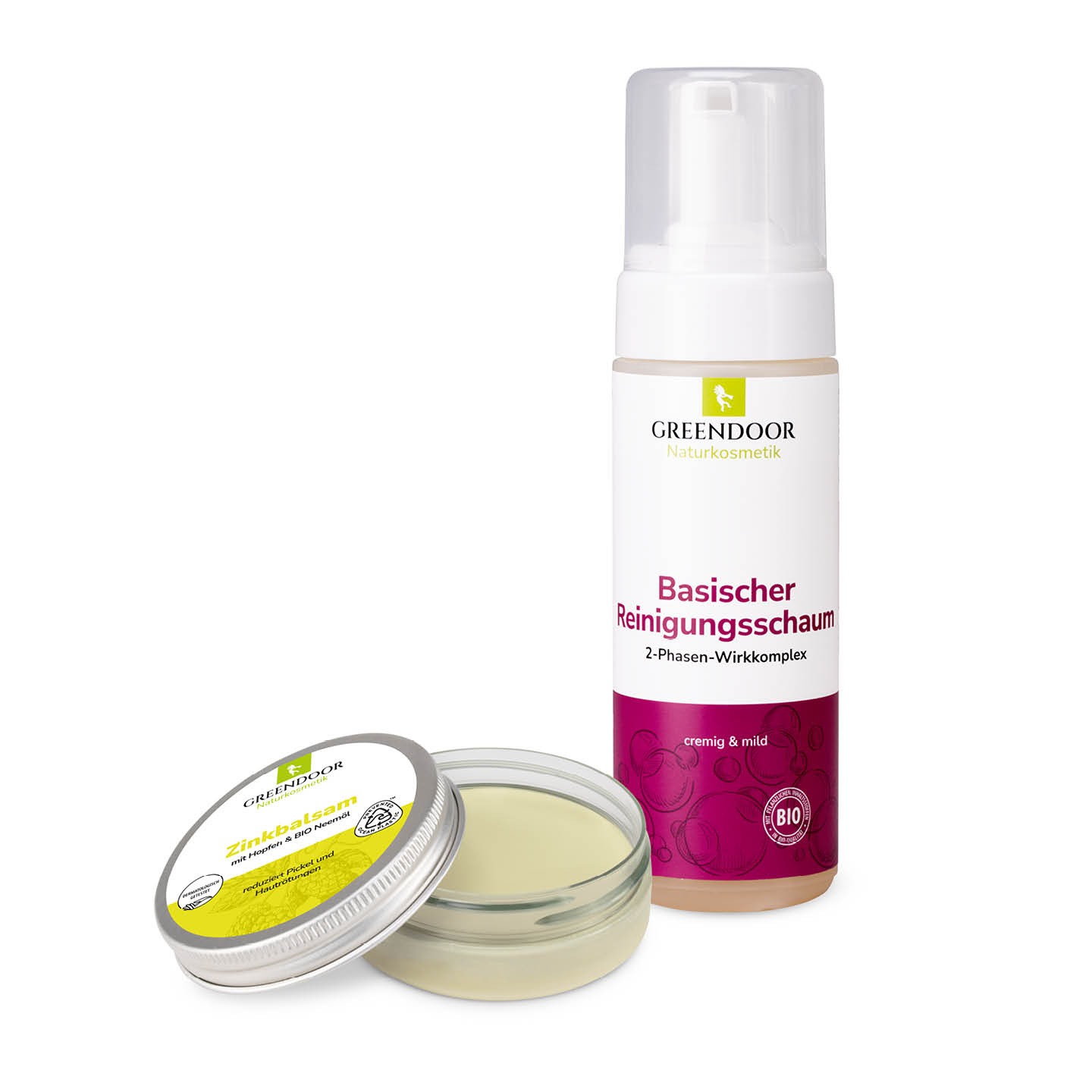Anti Pickel Set BASIC Anti Pickel Set Basic von Greendoor bestehend aus einem Zinkbalsam und einer Foamer Flasche Basischer Reinigungsschaum