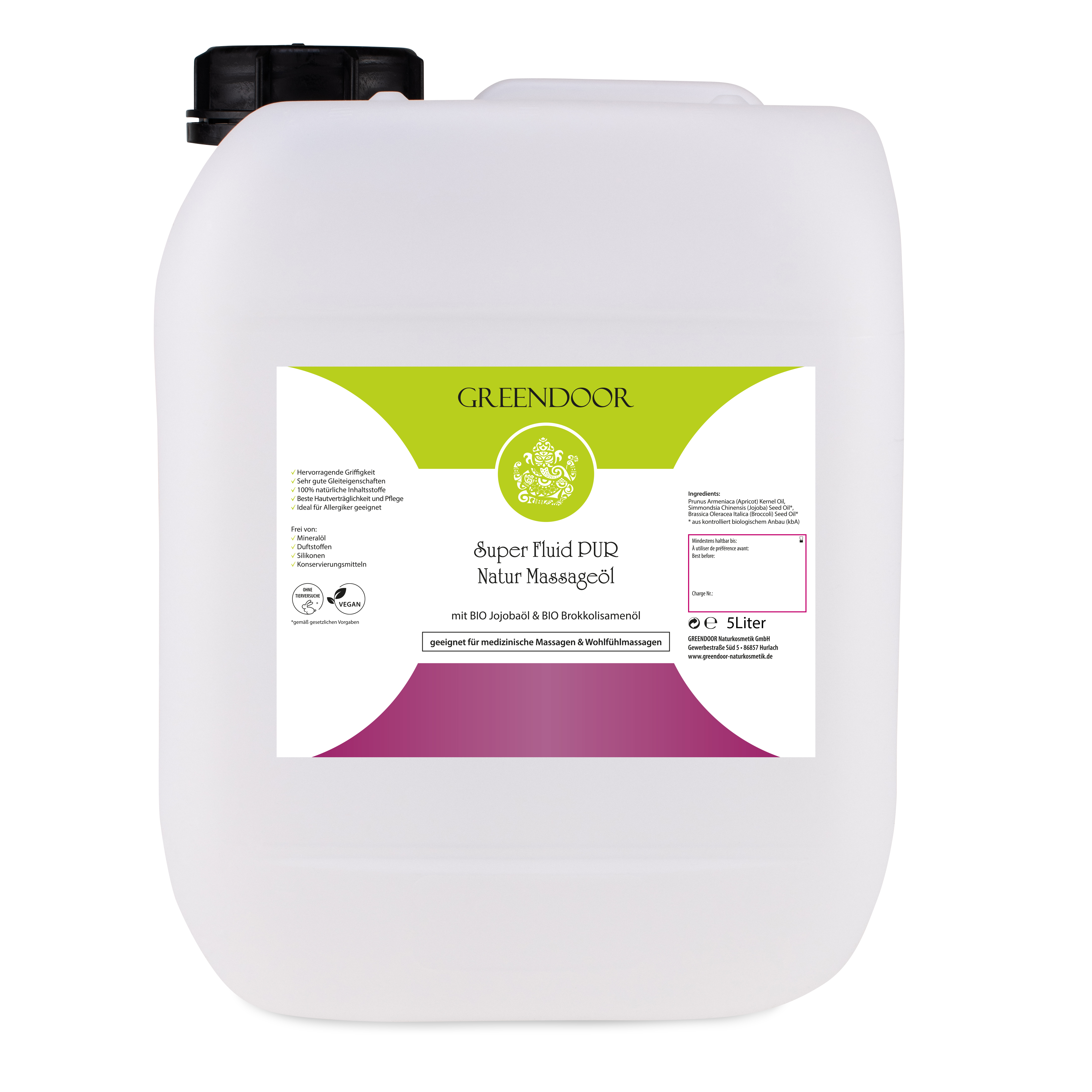 Bio Massageöl Super Fluid PUR Großpackung 5L, vegan, ohne Duftzusatz, neutral
