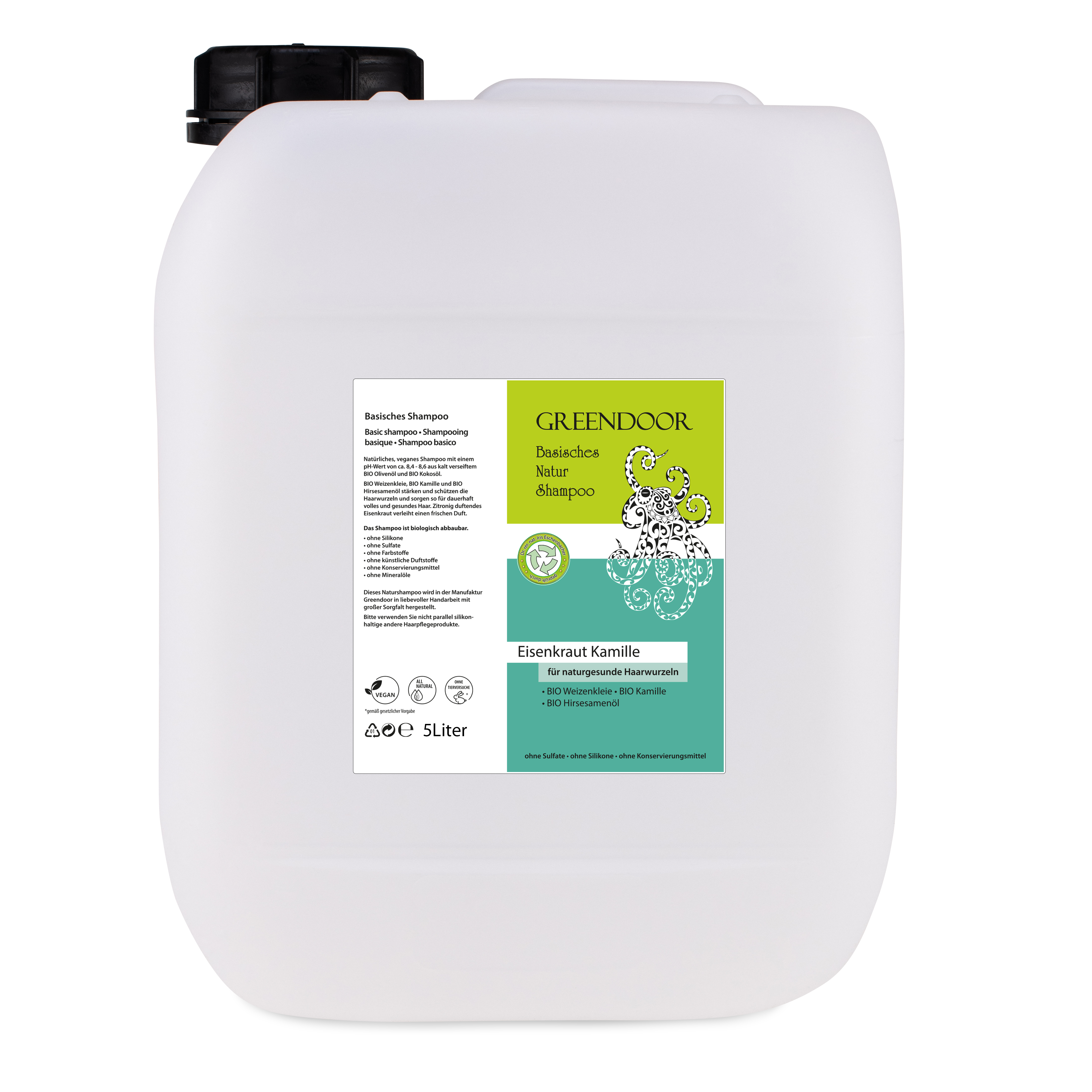 Basisches Natur Shampoo Eisenkraut Kamille 5L vegan, natürlich, outdoor geeignet, mit Bio Ölen