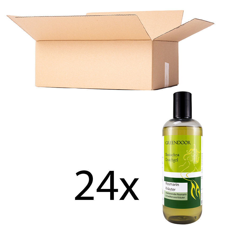 Basisches Natur Duschgel Rosmarin, 24x500ml vegan, Naturkosmetik bio abbaubar, outdoor geeignet