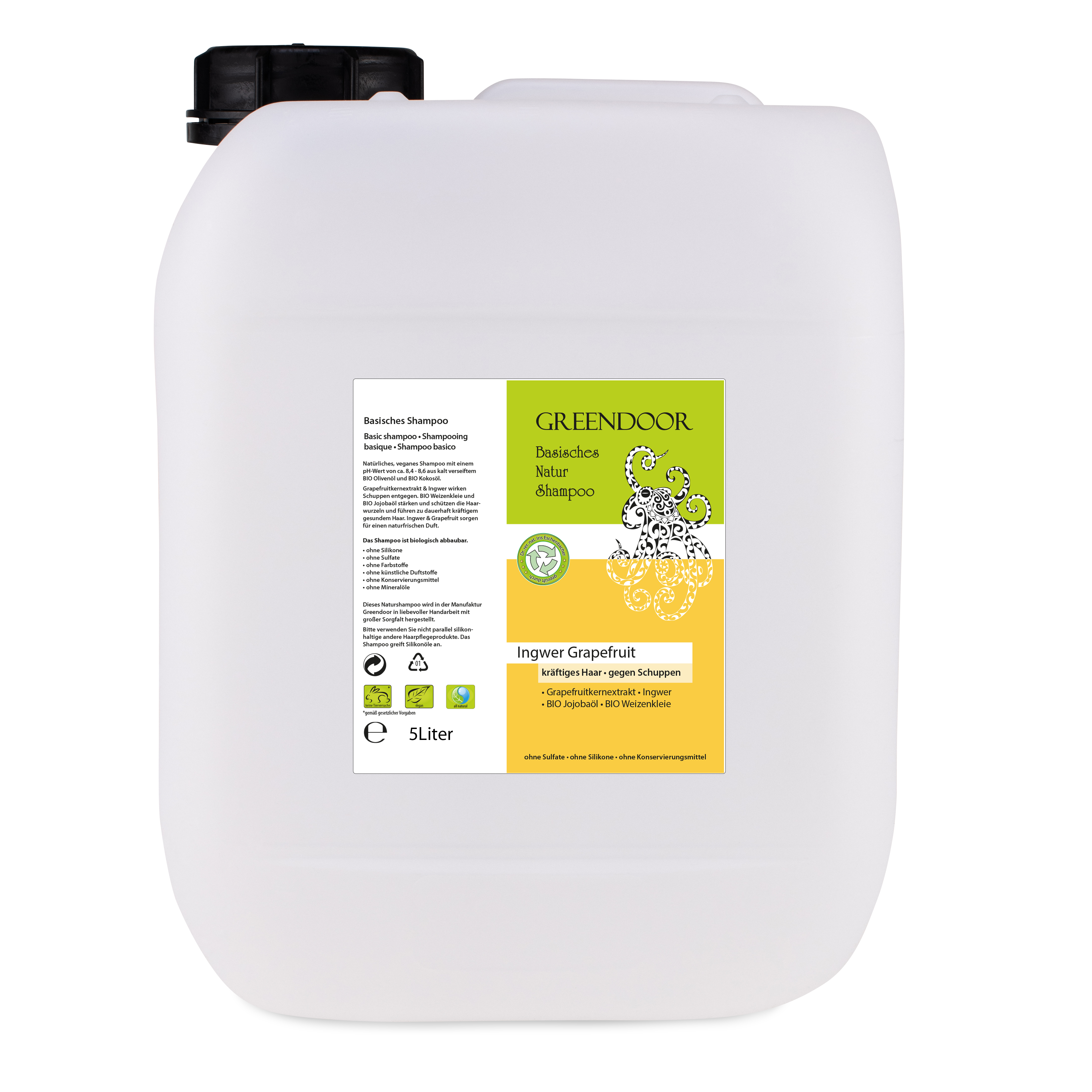 Basisches Natur Shampoo Ingwer Grapefruit 5L vegan Männershampoo, Shampoo Männer mit Bio Ölen