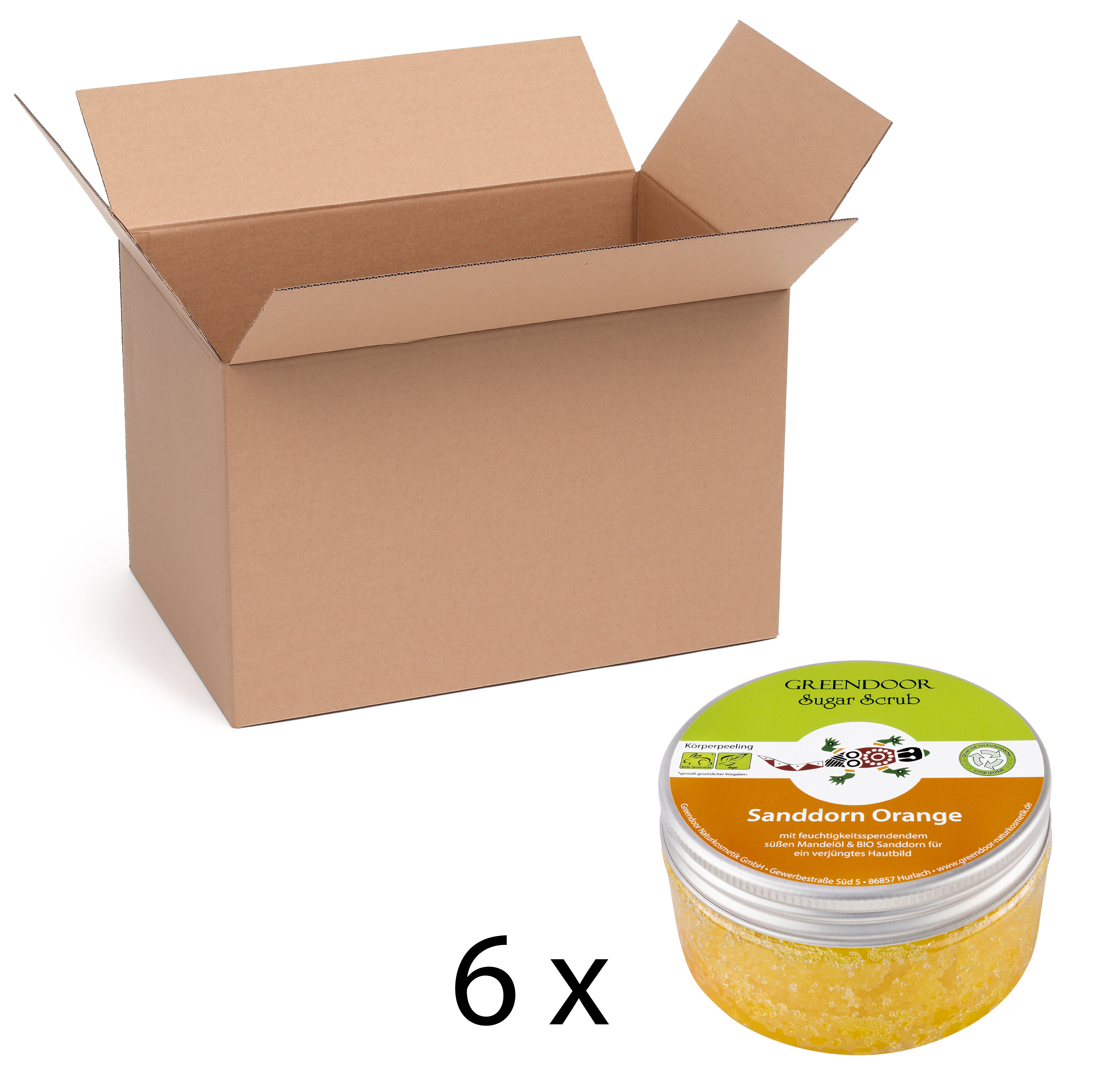 Sugar Scrub Sanddorn Orange, veganes Körperpeeling ohne Mikroplastik - 6x230g