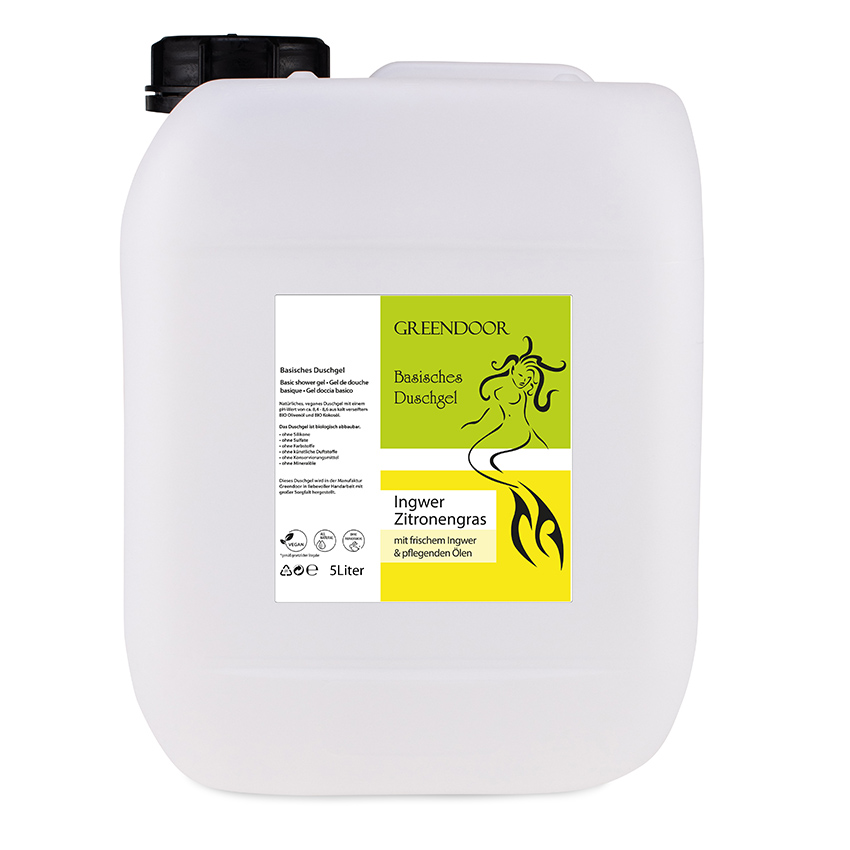Basisches Natur Duschgel Ingwer Zitronengras 5L, vegan, outdoor geeignete Naturkosmetik