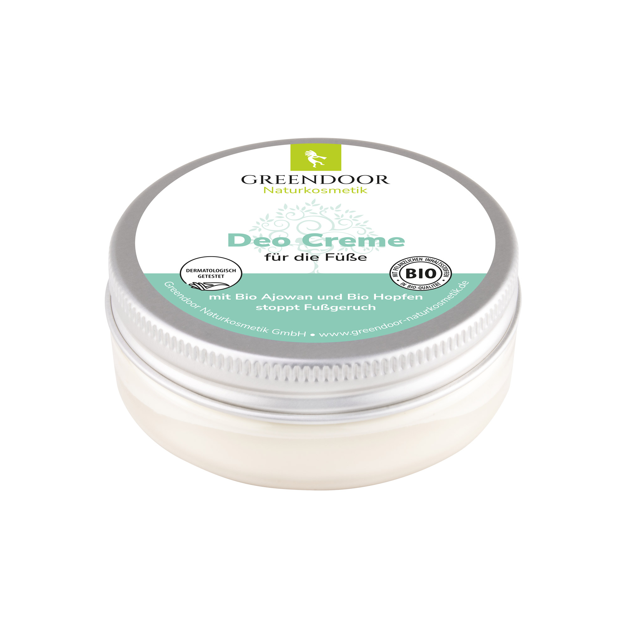 Dose Greendoor Deo Creme für die Füße, dermatologisch getestet und biozertifiziert