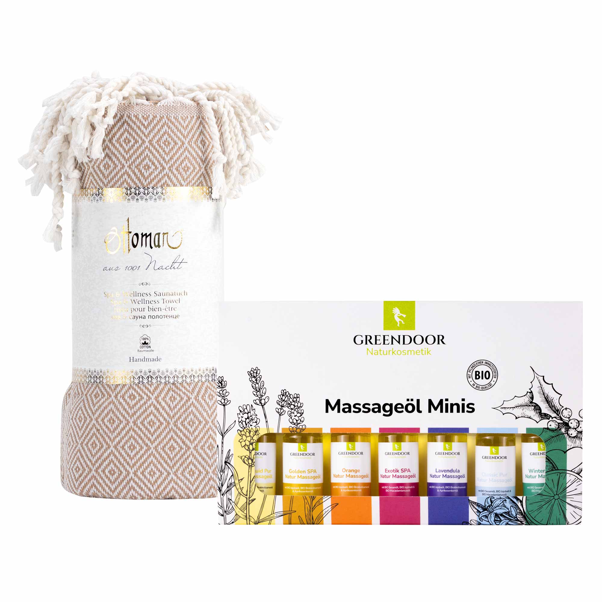 Hamam Set Massage Mini Hamam Tuch Cappuccino Set Massageöl Minis