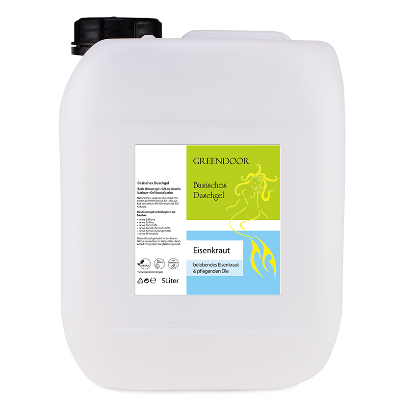 Basisches Natur Duschgel Eisenkraut 5L, vegan, Naturkosmetik bio abbaubar, outdoor geeignet