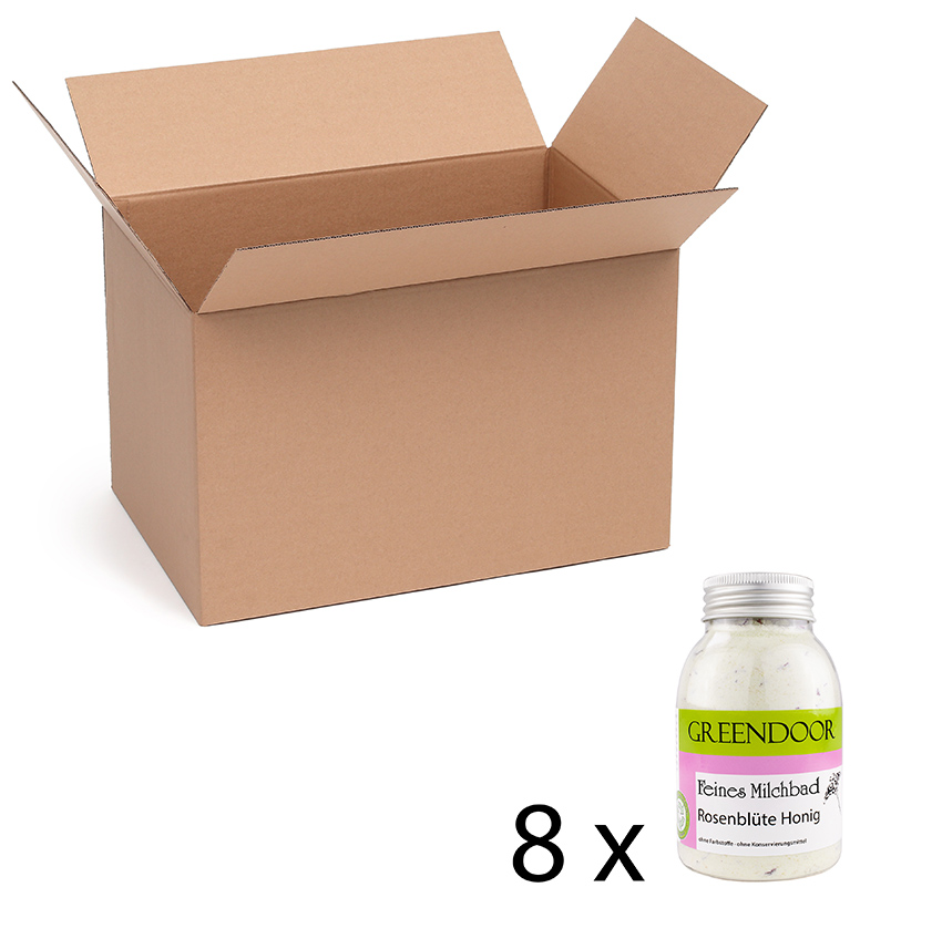 Milchbad Rosenblüte Honig 8x200g, mit Bienenhonig und Atlantik Meersalz, natürliche Hautpflege