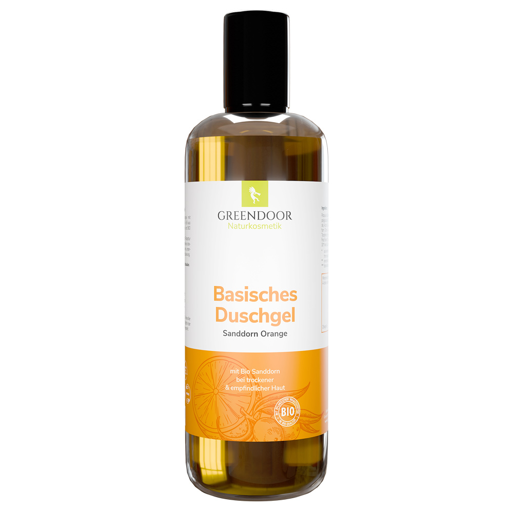 Eine 500 Milliliter Flasche Greendoor Duschgel Sanddorn Orange