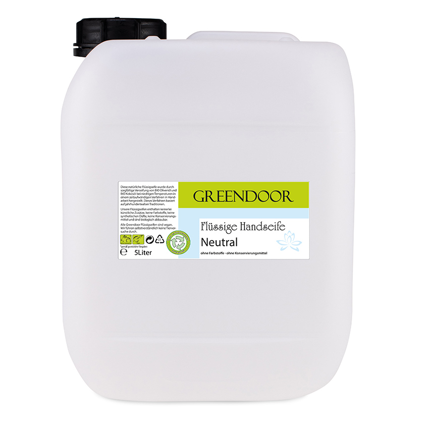 Echte Flüssige Handseife Neutral 5L, Flüssigseife vegan, natürlich basische Seife