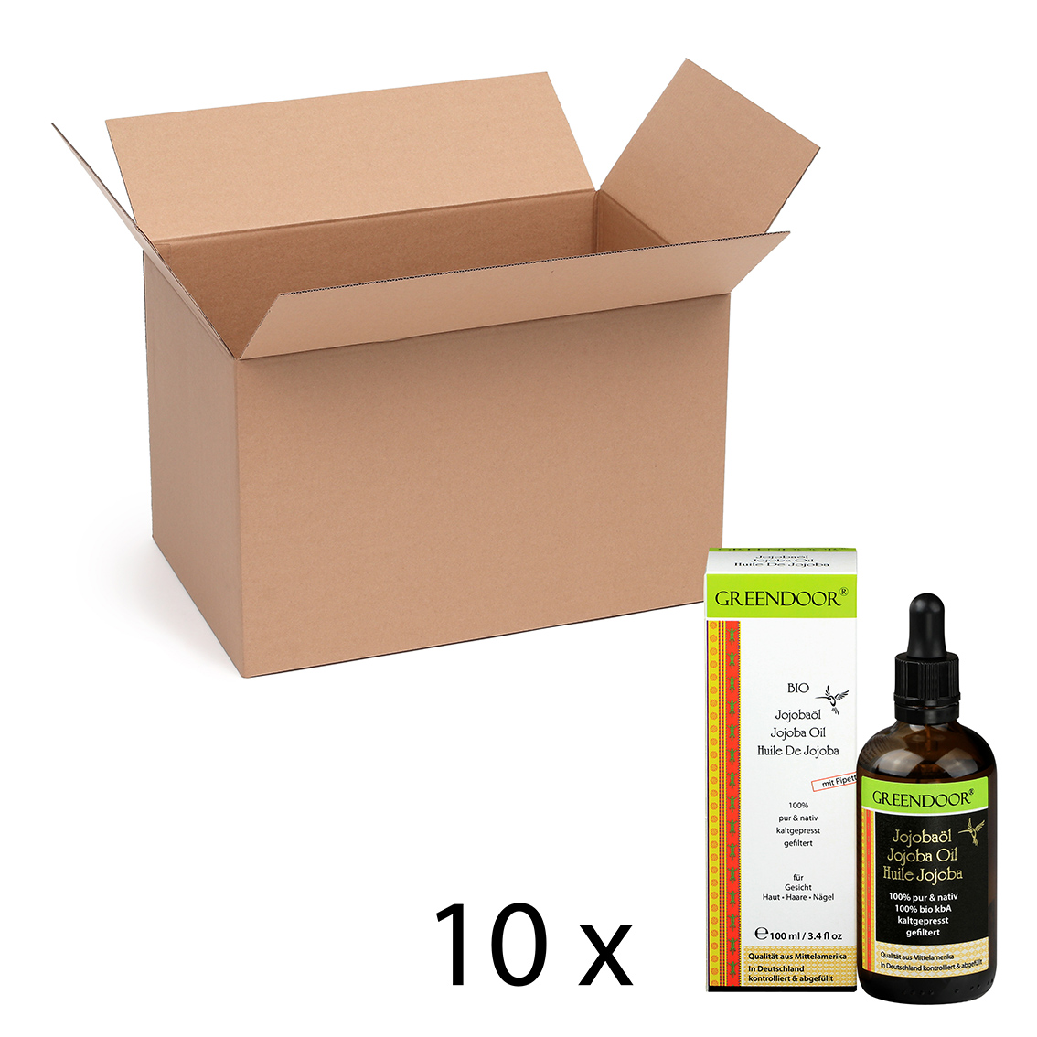 Bio Jojobaöl in Braunglasflasche + Pipette 10x100ml, nativ rein kaltgepresst, natürlich ohne Silikon