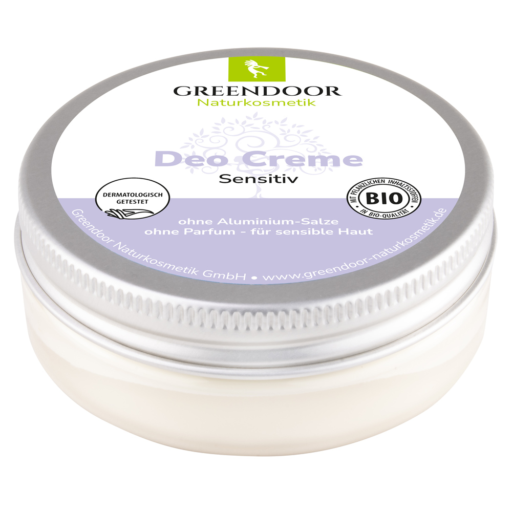 Greendoor Deo Creme Sensitiv - Naturkosmetik ohne Aluminium Greendoor Naturkosmetik Deo Creme Sensitiv, dermatologisch getestet, bio-zertifiziert, ohne Aluminium und Parfüm für empfindliche Haut in einem Tiegel