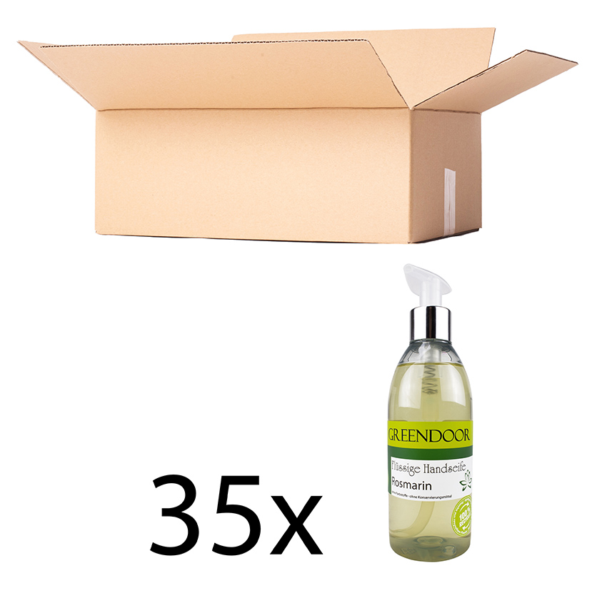 Echte Flüssige Handseife Rosmarin 35x250ml, Flüssigseife vegan, natürlich basische Seife mit Spender