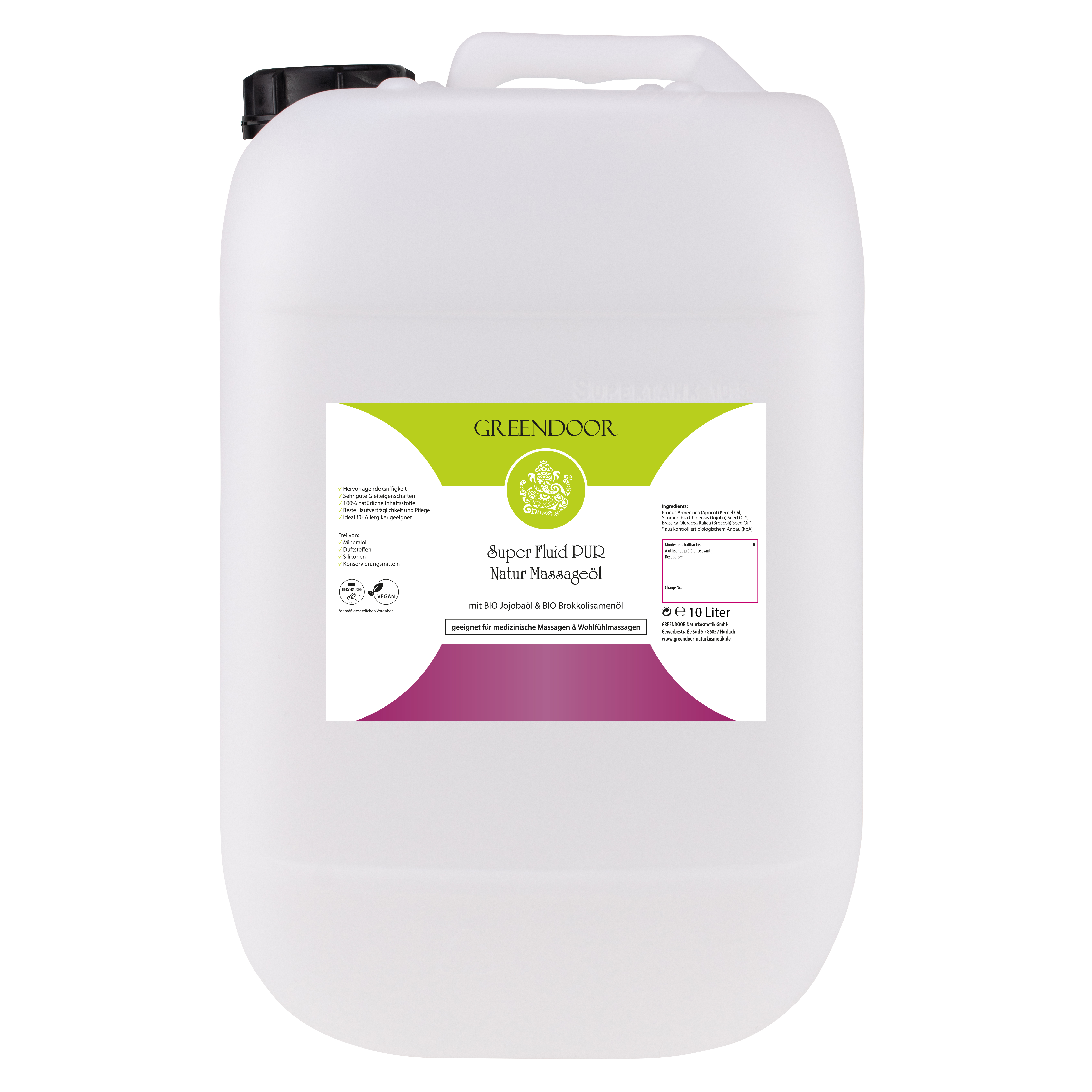 Bio Massageöl Super Fluid PUR Großpackung 10L, vegan, ohne Duftzusatz, neutral