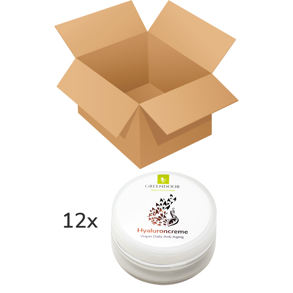 Hyaluroncreme vegan Anti Aging 12 x 50ml, regenerierend, straffend, Glastiegel