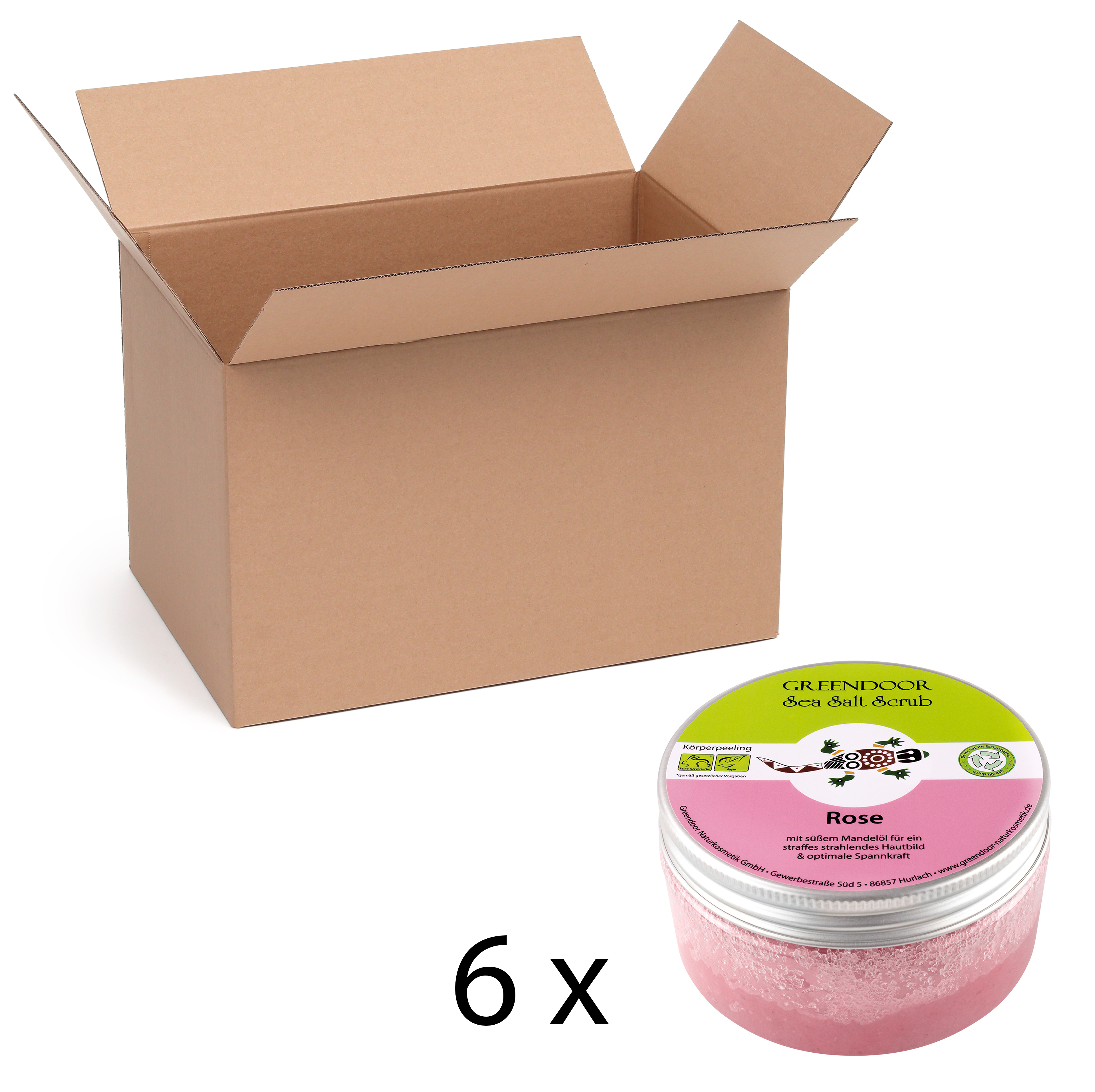 Sea Salt Scrub Rose, veganes Körperpeeling ohne Mikroplastik, 6x280g