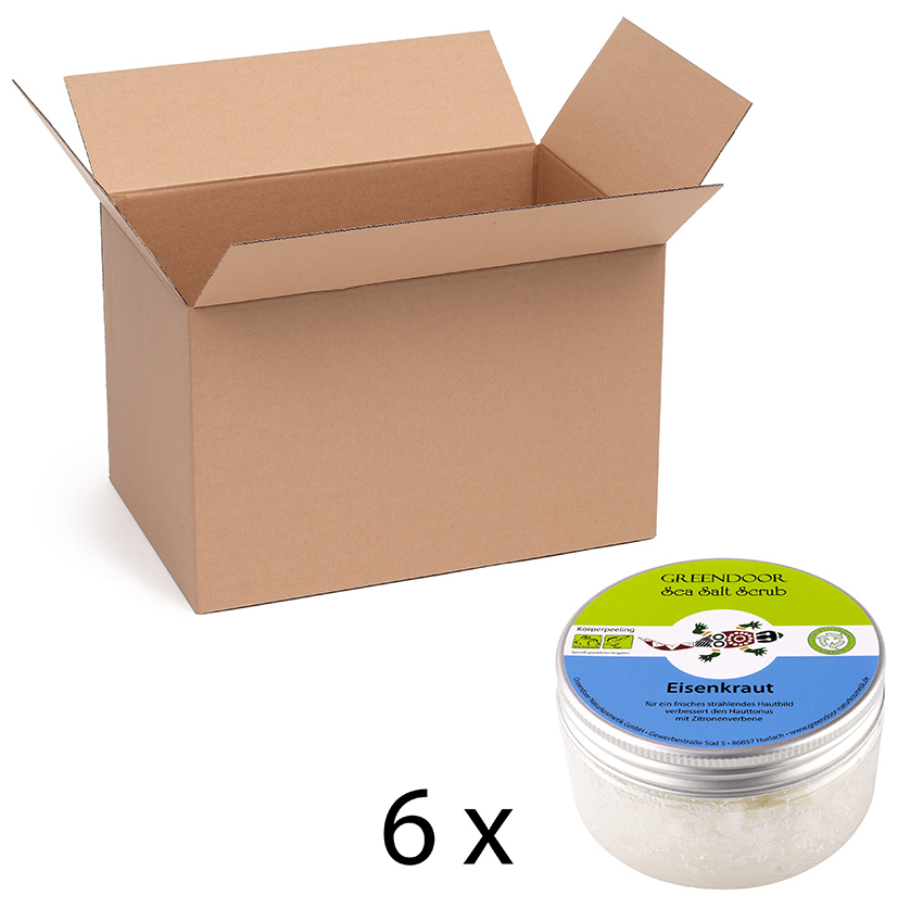 Sea Salt Scrub Eisenkraut, veganes zitroniges Körperpeeling ohne Mikroplastik 6x280g